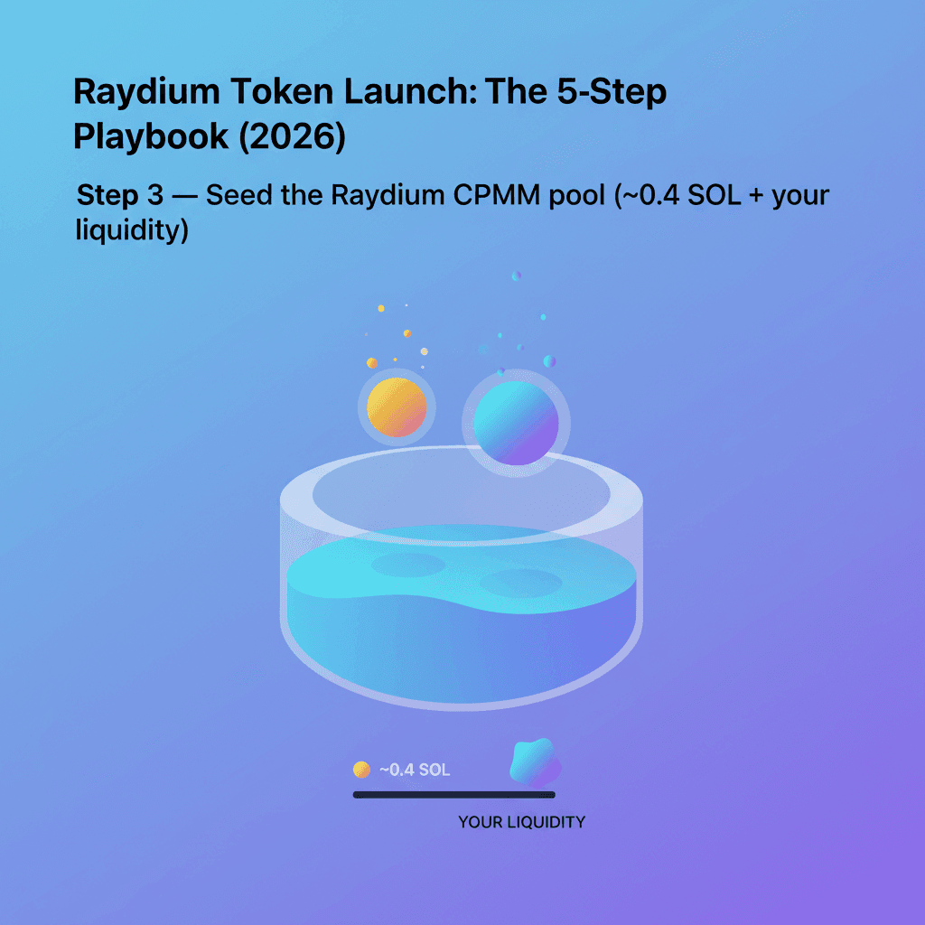 Step 3 — Seed the Raydium CPMM pool (~0.4 SOL + your liquidity)
