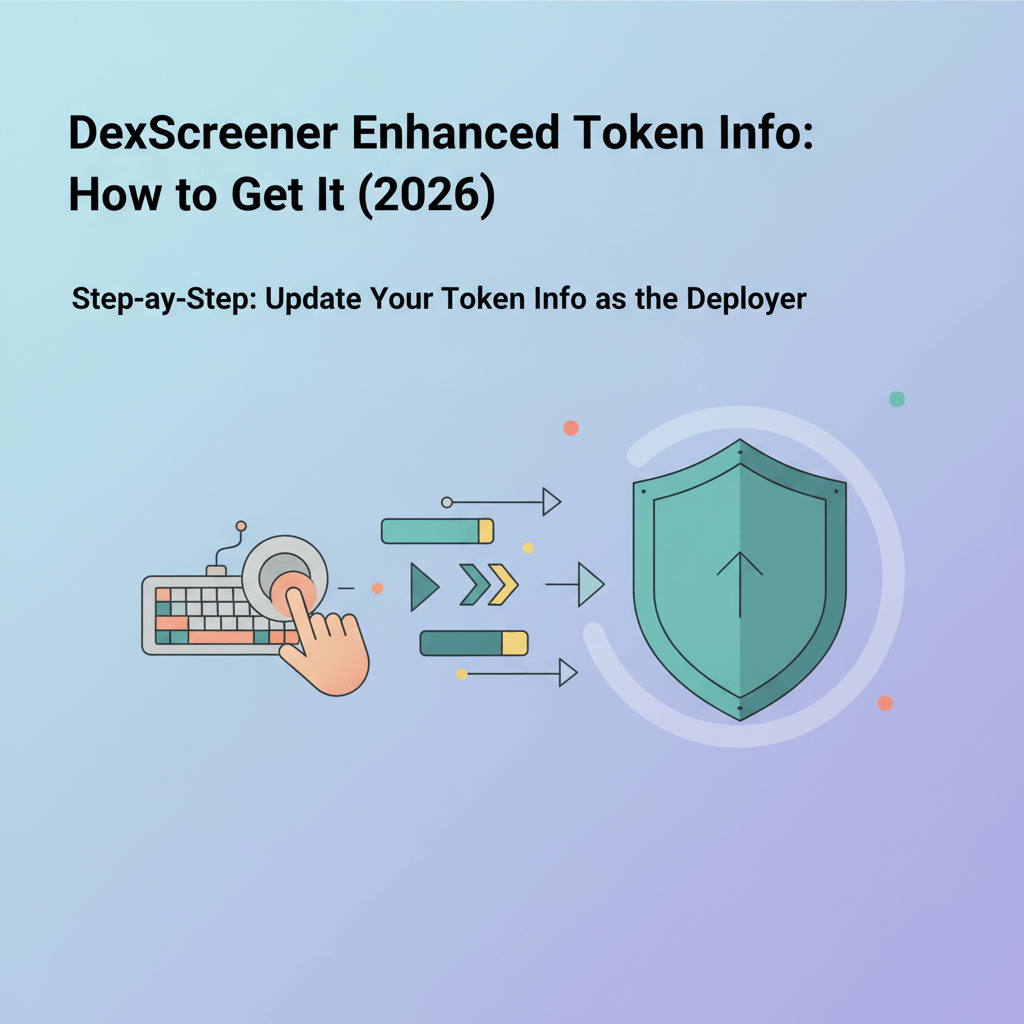 Step-by-step Metaplex metadata update flow — deployer wallet signs an on-chain Update instruction, DexScreener re-indexes within minutes, and the Enhanced Token Info block populates on the pair page