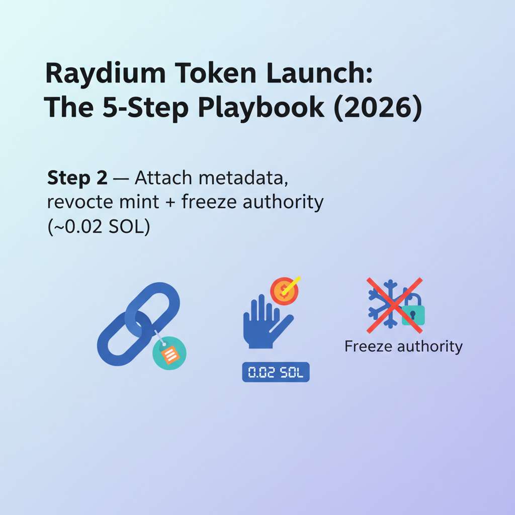 Step 2 — Attach metadata, revoke mint + freeze authority (~0.02 SOL)