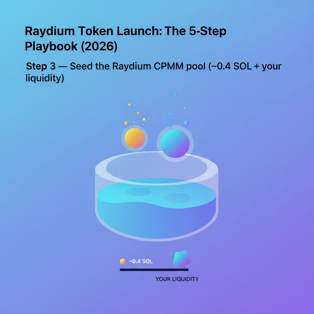 Step 3 — Seed the Raydium CPMM pool (~0.4 SOL + your liquidity)