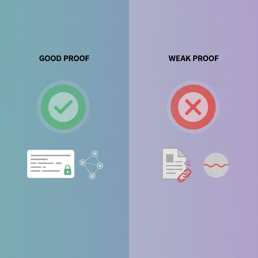 Good proof vs weak proof: side-by-side